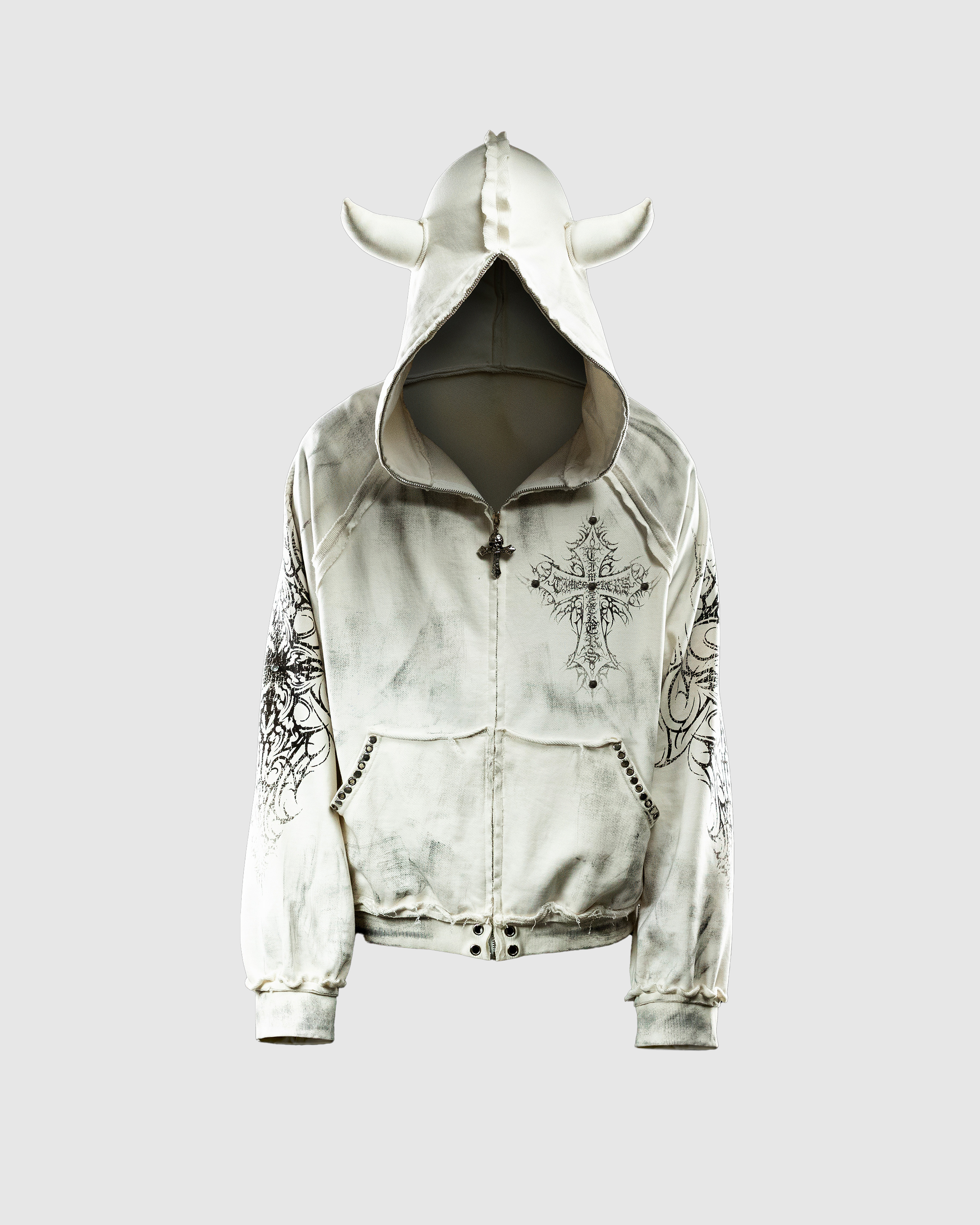 SIX FEET UNDER ZIP-HOODIE DIRTY WHITE WASHED - Timeseekers